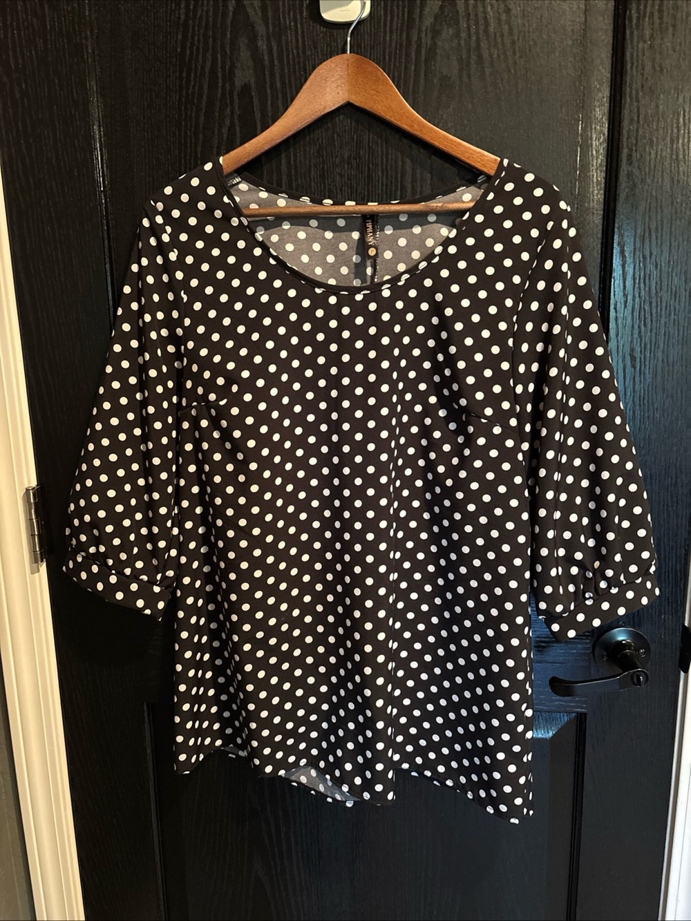 Women’s Black Polka Dot Blouse - Classic Scoop Neck size small
